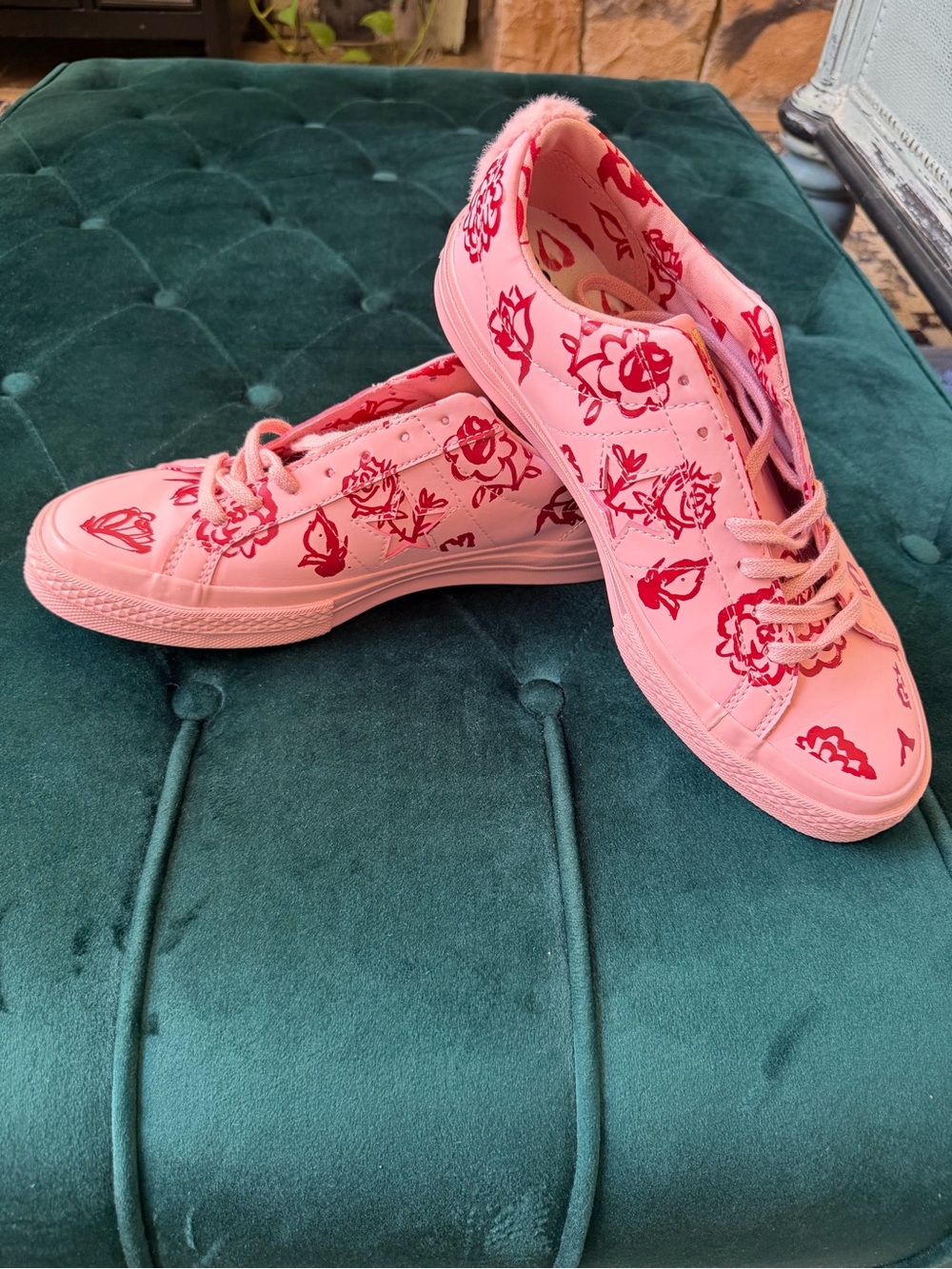 Converse x Shrimps One Star Pink Sneakers with Red Floral Print